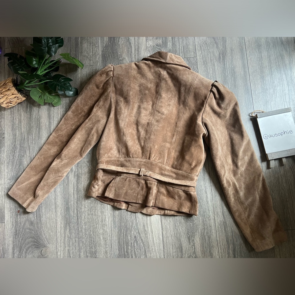 Vtg Wilsons leather suede puff sleeve peplum coat. 80s with a 40s vibe. Size 10 - Picture 6 of 14